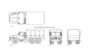 ural truck autocad drawing plan and elevation 2d views, dwg file free for download