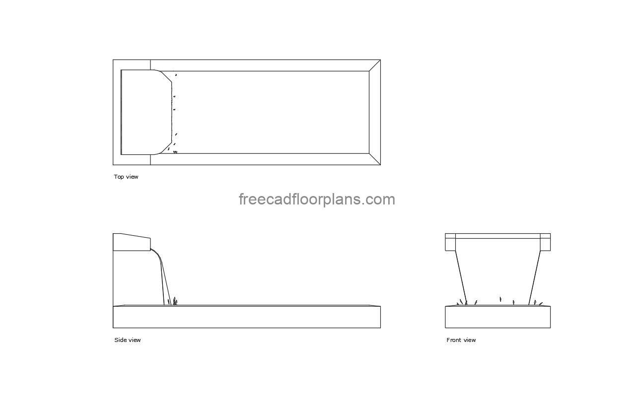 water feature autocad drawing plan and elevation 2d views, dwg file free for download