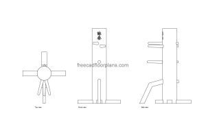 wooden dummy autocad drawing, plan and elevation 2d views, dwg file free for download