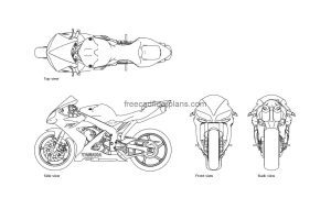 yamaha yzf-r1 autocad drawing, plan and elevation 2d views, dwg file free for download