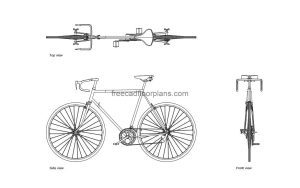 10-speed bike autocad drawing, plan and elevation 2d views, dwg file free for download