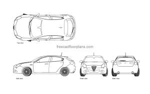 alfa romeo autocad drawing, plan and elevation 2d views, dwg file free for download