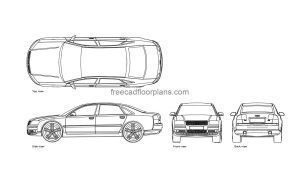 audi a8 autocad drawing, plan and elevation 2d views, dwg file free for download