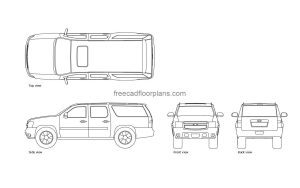chevy suburban autocad drawing, plan and elevation 2d views, dwg file free for download