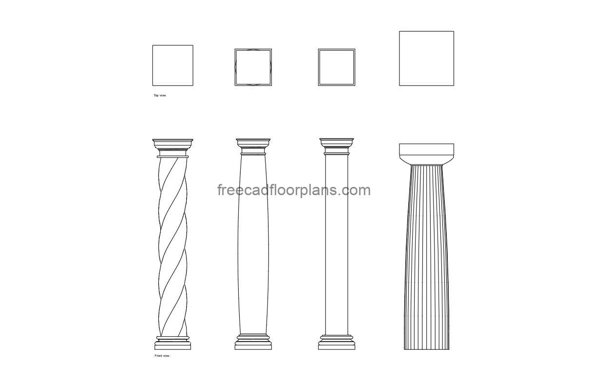 doric column autocad drawing, plan and elevation 2d views, dwg file free for download
