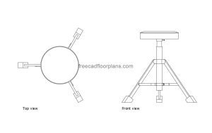 folding stool autocad drawing, plan and elevation 2d views, dwg file free for download