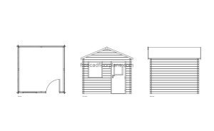 garden shed autocad drawing, plan and elevation 2d views, dwg file free for download
