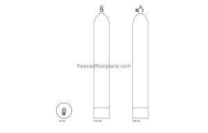 gas acetylene bottle autocad drawing, plan and elevation 2d views, dwg file free for download