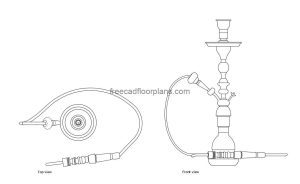 hookah autocad drawing, plan and elevation 2d views, dwg file free for download