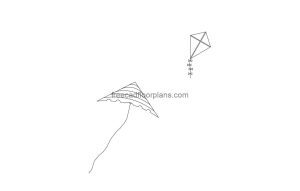 kite autocad drawing, plan 2d view, dwg file free for download