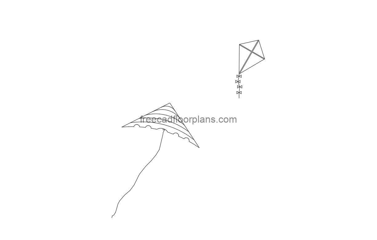 kite autocad drawing, plan 2d view, dwg file free for download