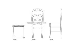 ladderback chair autocad drawing, plan and elevation 2d views, dwg file free for download