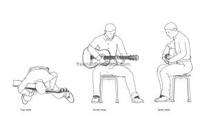 man playing guitar autocad drawing, plan and elevation 2d views, dwg file free for download