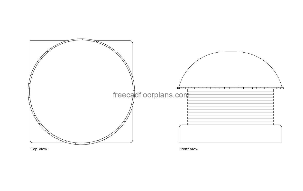 mushroom exhaust fan autocad drawing, plan and elevation 2d views, dwg file free for download