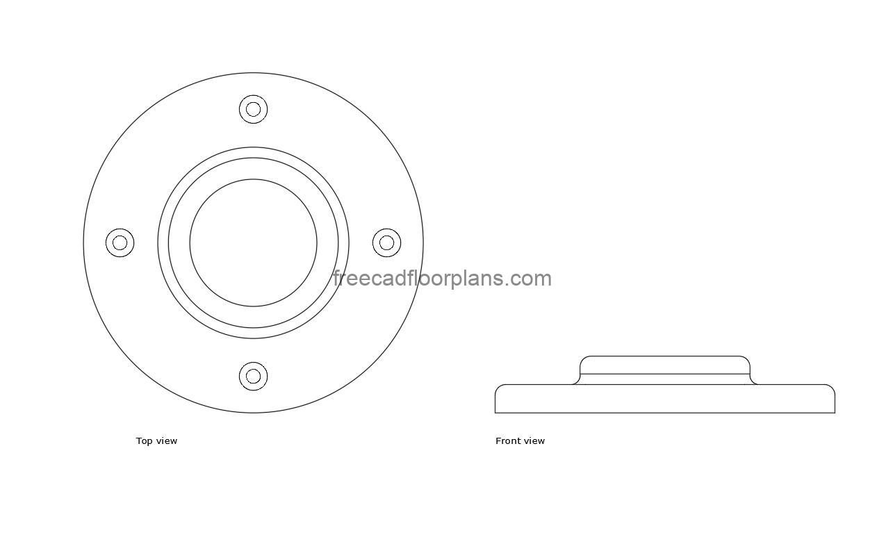 pipe flange autocad drawing, plan and elevation 2d views, dwg file free for download