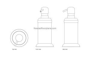 pump soap dispenser autocad drawing, plan and elevation 2d views, dwg file free for download
