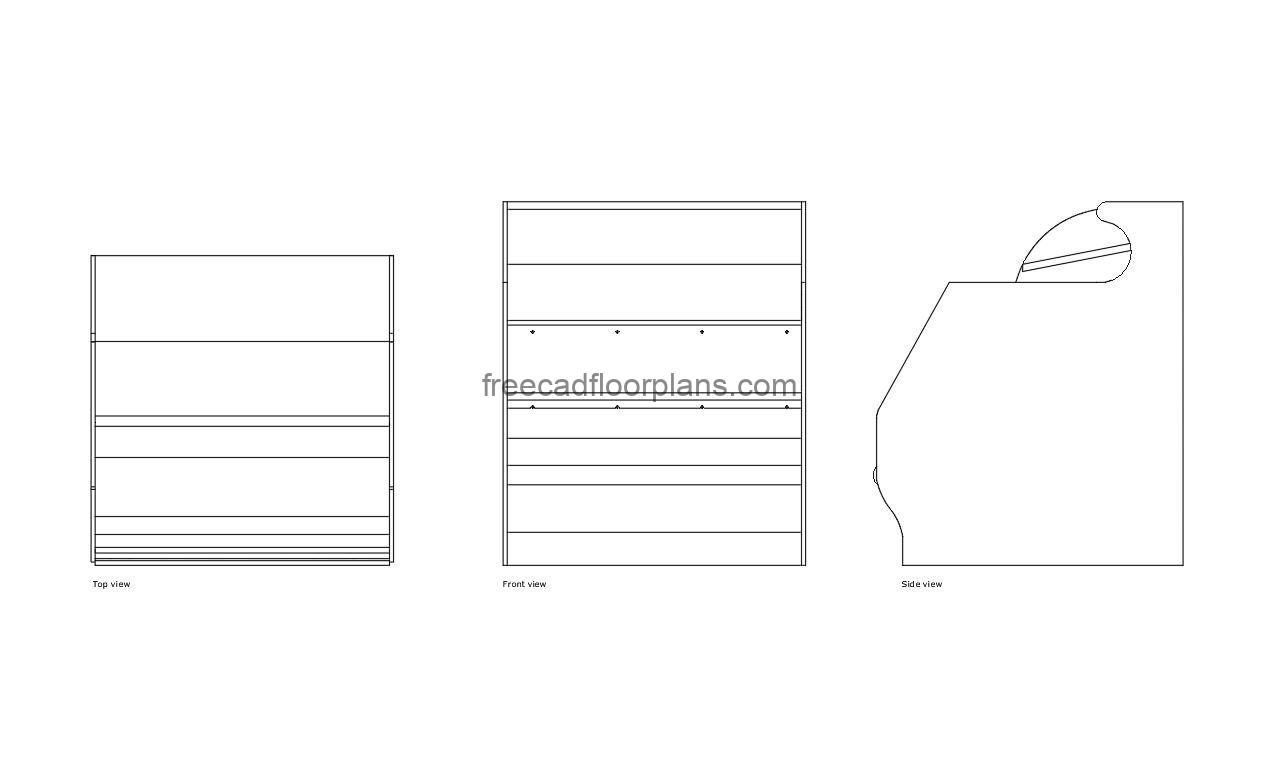 refrigerated self-service autocad drawing, plan and elevation 2d views, dwg file free for download