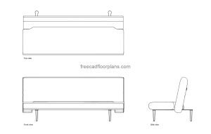 sleeper sofa autocad drawing, plan and elevation 2d views, dwg file free for download