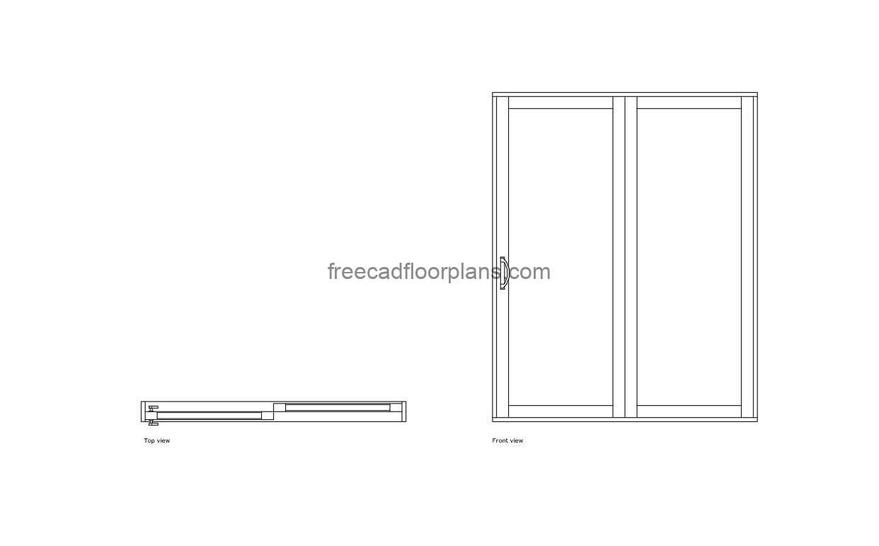 sliding glass door autocad drawing, plan and elevation 2d views, dwg file free for download