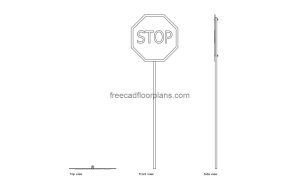 stop sign autocad drawing plan and elevation 2d views, dwg file free for download