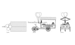sweet cart, autocad drawing, plan and side elevation 2d views, dwg file free for download