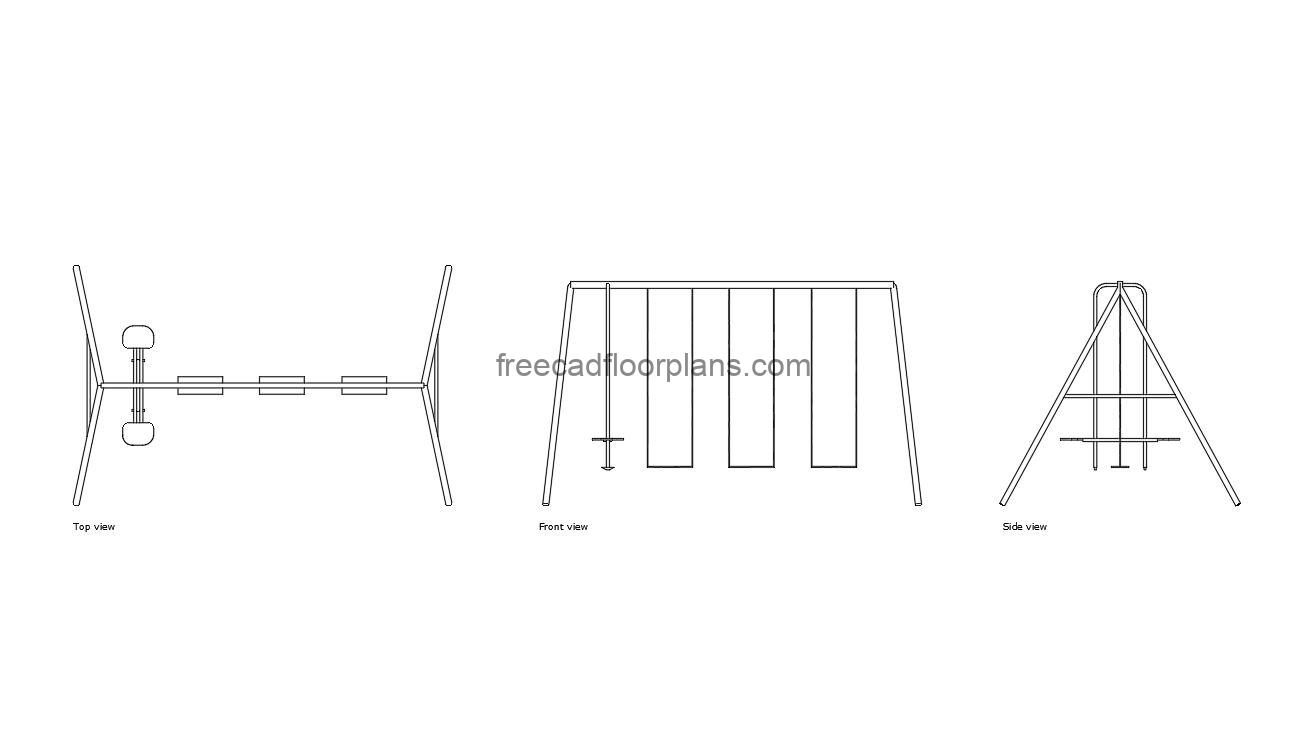 swing set autocad drawing, plan and elevation 2d views, dwg file free for download