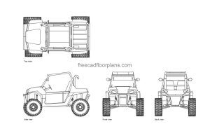 utv autocad drawing, plan and elevation 2d views, dwg file free for download