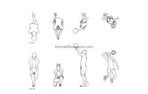 volleyball player autocad drawing, plan and elevation 2d views, dwg file free for download