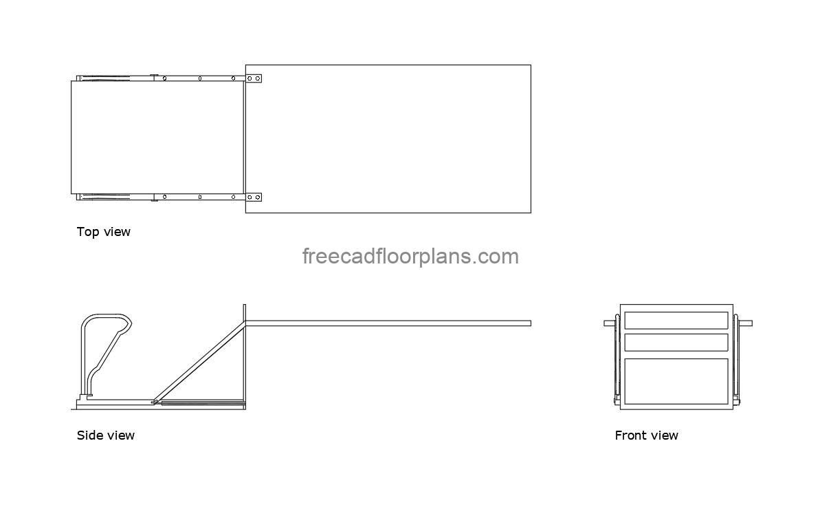 wheelchair lift autocad drawing, plan and side elevation 2d views, dwg file free for download