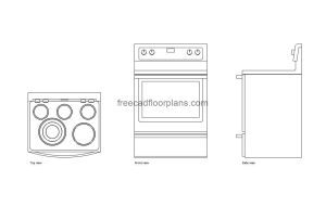 whirlpool electric range autocad drawing plan and elevation 2d views, dwg file free for download