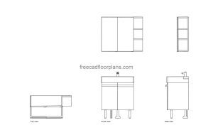 2 ft. bathroom vanity autocad drawing, plan and elevation 2d views, dwg file free for download