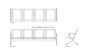 airport holdroom seating autocad drawing, plan and elevation 2d views, dwg file free for download