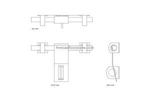 aldrop door handle autocad drawing, plan and elevation 2d views, dwg file free for download