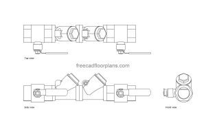 backflow preventer autocad drawing, plan and elevation 2d views, dwg file free for download