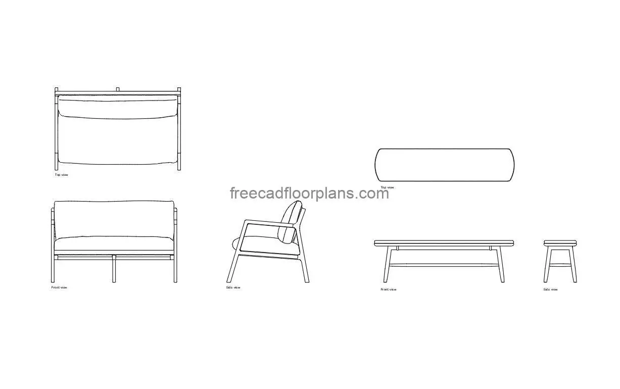 bench chair autocad drawing, plan and elevation 2d views, dwg file free for download