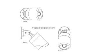 bullet camera autocad drawing, plan and elevation 2d views, dwg file free for download