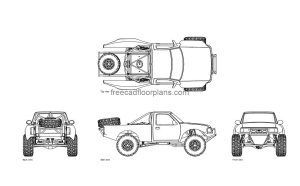 camburg trophy truck autocad drawing, plan and elevation 2d views, dwg file free for download