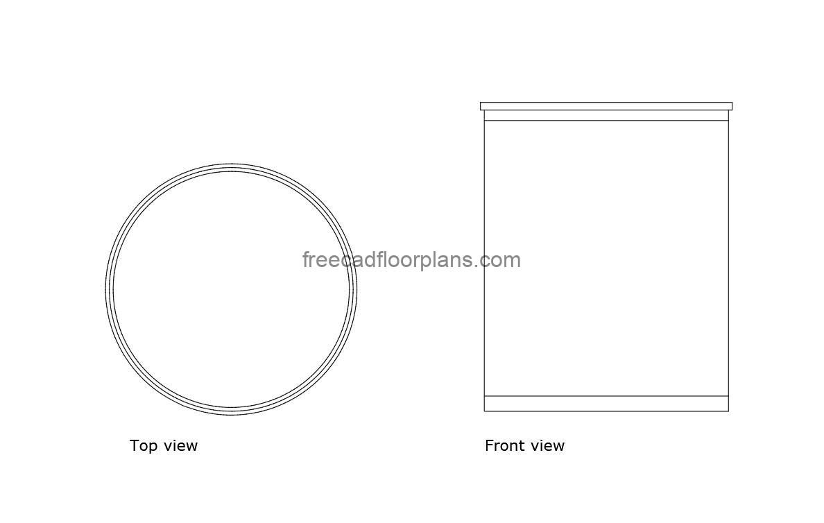 cardboard bin container autocad drawing, plan and elevation 2d views, dwg file free for download