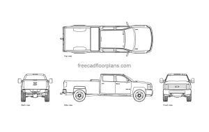 chevy truck autocad drawing, plan and elevation 2d views, dwg file free for download