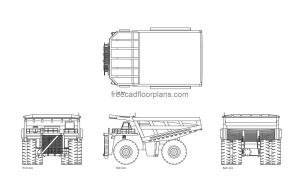 coal truck autocad drawing, plan and elevation 2d views, dwg file free for downoad