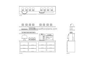 coffee station autocad drawing, plan and elevation 2d views, dwg file free for download