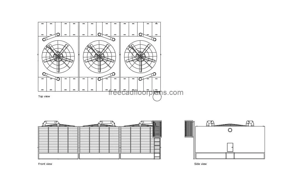 cooling tower autocad drawing, plan and elevation 2d views, dwg file free for download