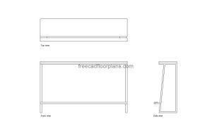 counter height bar bench autocad drawing, plan and elevation 2d views, dwg file free for download