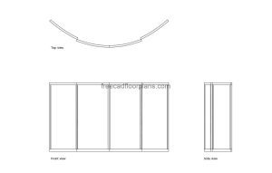 curved sliding door autocad drawing, plan and elevation 2d views, dwg file free for download