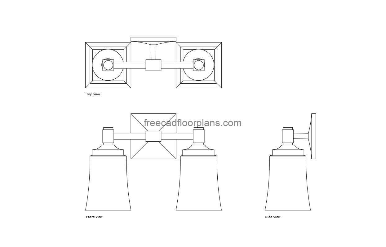dillon double sconce autocad drawing, plan and elevation 2d views, dwg file free for download