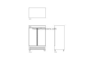 double door reach-in refrigerator autocad drawing, plan and elevation 2d views, dwg file free for download