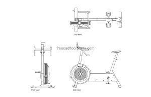 exercise bike autocad drawing, plan and elevation 2d views, dwg file free for download