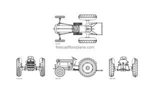 ford tractor autocad drawing, plan and elevation 2d views, dwg file free for download
