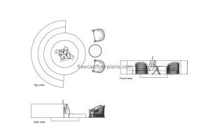 hardscape outdoor firepit with seating autocad drawing, plan and elevation 2d views, dwg file free for download