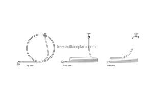 hose tap with hose autocad drawing, plan and elevation 2d views, dwg file free for download